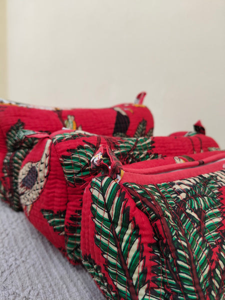 Set of 3 Black Floral Quilted Makeup Bags - Hand Block Printed Toiletry & Travel Pouch Set for Women - 2