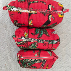 Set of 3 Black Floral Quilted Makeup Bags - Hand Block Printed Toiletry & Travel Pouch Set for Women - 2