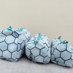 Set of 3 Black Floral Quilted Makeup Bags - Hand Block Printed Toiletry & Travel Pouch Set for Women - 1