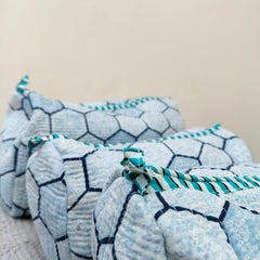 Set of 3 Black Floral Quilted Makeup Bags - Hand Block Printed Toiletry & Travel Pouch Set for Women - 1