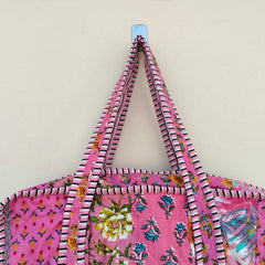 Quilted Cotton Handprinted Reversible Large Tote Bag Eco friendly Handmade Sturdy Grocery Shopping Artist Boho | Multi Color
