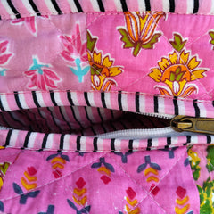 Quilted Cotton Handprinted Reversible Large Tote Bag Eco friendly Handmade Sturdy Grocery Shopping Artist Boho | Multi Color