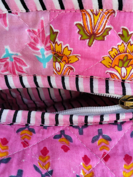 Quilted Cotton Handprinted Reversible Large Tote Bag Eco friendly Handmade Sturdy Grocery Shopping Artist Boho | Multi Color Gardenia Bloom - 1