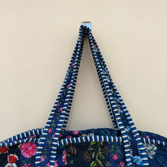 Quilted Cotton Handprinted Reversible Large Tote Bag Eco friendly Handmade Sturdy Grocery Shopping Artist Boho | Multi Color