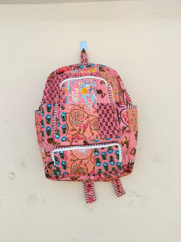 Cotton Quilt Patchwork Backpack Cotton Indian Laptop Bag Hand Bohemian Hippie Tote Backpack cotton patch work tote bag reversible bag - 6