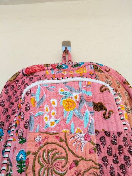 Cotton Quilt Patchwork Backpack Cotton Indian Laptop Bag Hand Bohemian Hippie Tote Backpack cotton patch work tote bag reversible bag - 6
