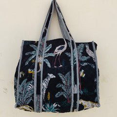 Velvet Green Jangal Printed Tote Reversible Large Tote Bag Eco friendly Sustainable Sturdy Grocery Shopping Handmade Boho bag