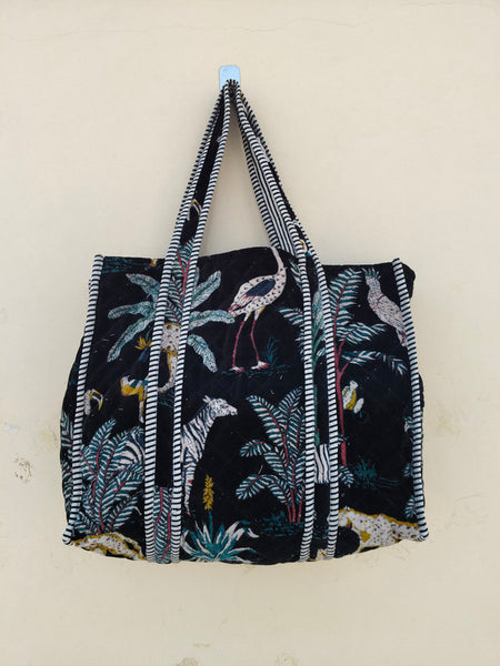 Velvet Green Jangal Printed Tote Reversible Large Tote Bag Eco friendly Sustainable Sturdy Grocery Shopping Handmade Boho bag
