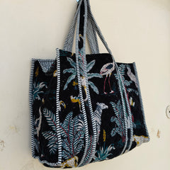 Velvet Green Jangal Printed Tote Reversible Large Tote Bag Eco friendly Sustainable Sturdy Grocery Shopping Handmade Boho bag