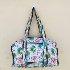 Quilted Cotton Handprinted Reversible Large Tote Bag Eco friendly Handmade Sturdy Grocery Shopping Artist Boho | Multi Color