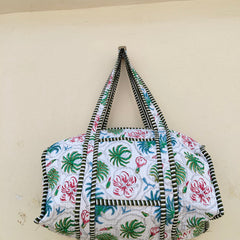Quilted Cotton Handprinted Reversible Large Tote Bag Eco friendly Handmade Sturdy Grocery Shopping Artist Boho | Multi Color