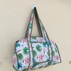Quilted Cotton Handprinted Reversible Large Tote Bag Eco friendly Handmade Sturdy Grocery Shopping Artist Boho | Multi Color
