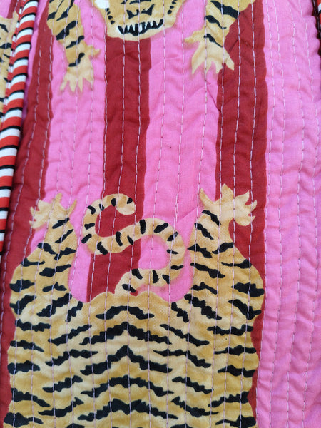 Quilted Cotton Handprinted Reversible Large Tote Bag Eco friendly Handmade Sturdy Grocery Shopping Artist Boho | Multi Color Gardenia Bloom - 2