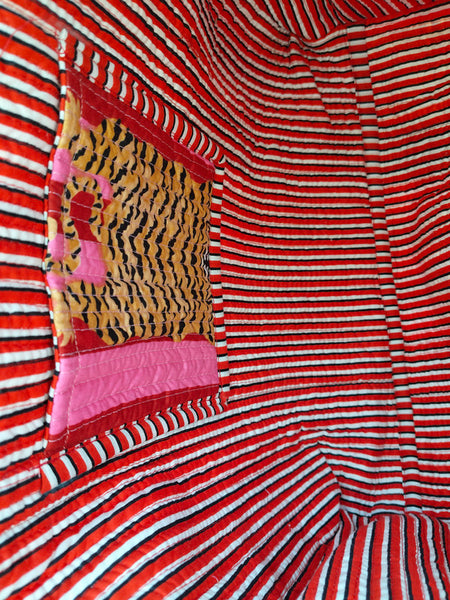 Quilted Cotton Handprinted Reversible Large Tote Bag Eco friendly Handmade Sturdy Grocery Shopping Artist Boho | Multi Color Gardenia Bloom - 2