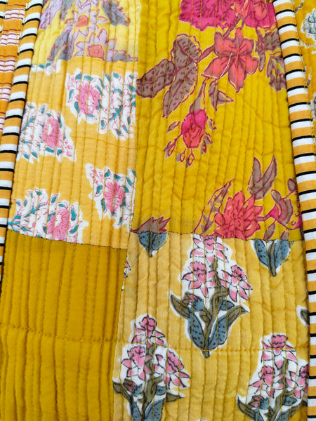 Quilted Cotton Handprinted Reversible Large Tote Bag Eco friendly Handmade Sturdy Grocery Shopping Artist Boho | Multi Color Gardenia Bloom - 4