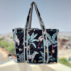 Velvet Green Jangal Printed Tote Reversible Large Tote Bag Eco friendly Sustainable Sturdy Grocery Shopping Handmade Boho bag