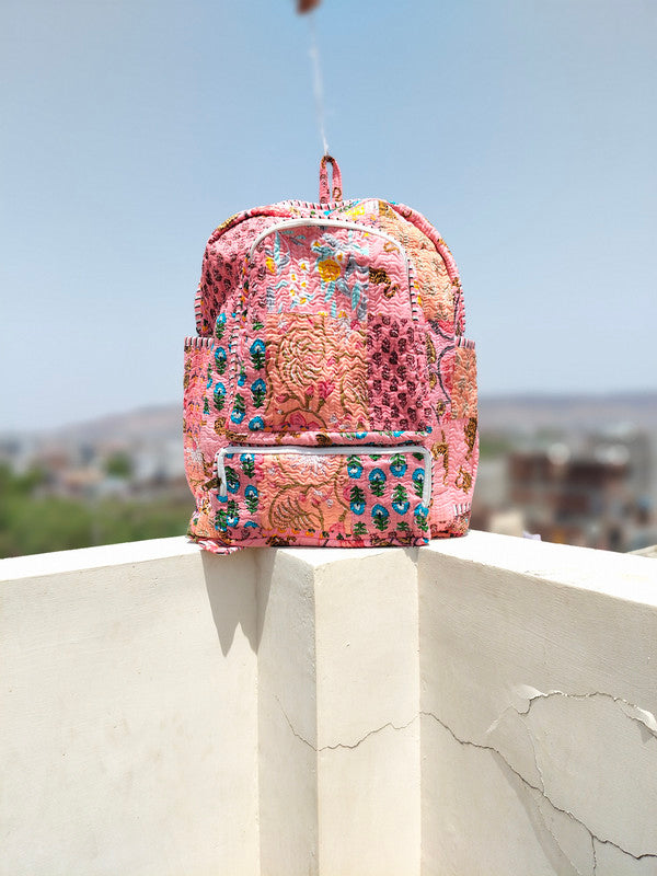 Cotton Quilt Patchwork Backpack Cotton Indian Laptop Bag Hand Bohemian Hippie Tote Backpack cotton patch work tote bag reversible bag - 6