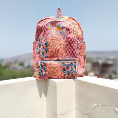 Cotton Quilt Patchwork Backpack Cotton Indian Laptop Bag Hand Bohemian Hippie Tote Backpack cotton patch work tote bag reversible bag - 6