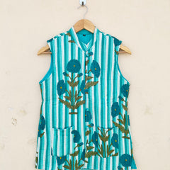 Cotton Handcrafted Kantha Jacket Print Patchwork Women's Quilted Reversible Coat, Kimono Indian Hand Block Printed Vintage Style Boho Vest Autumn Gift for her - 9