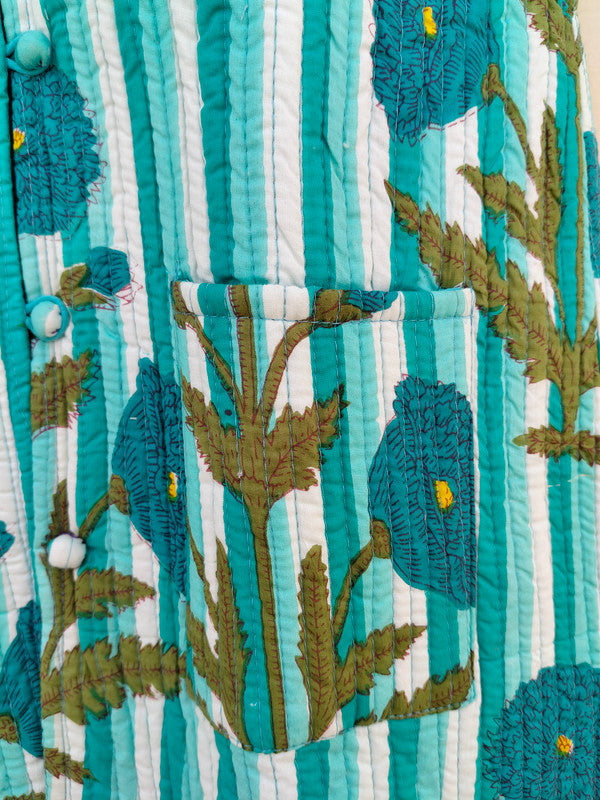 Cotton Handcrafted Kantha Jacket Print Patchwork Women's Quilted Reversible Coat, Kimono Indian Hand Block Printed Vintage Style Boho Vest Autumn Gift for her - 9