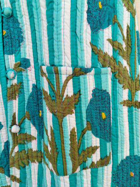 Cotton Handcrafted Kantha Jacket Print Patchwork Women's Quilted Reversible Coat, Kimono Indian Hand Block Printed Vintage Style Boho Vest Autumn Gift for her - 9