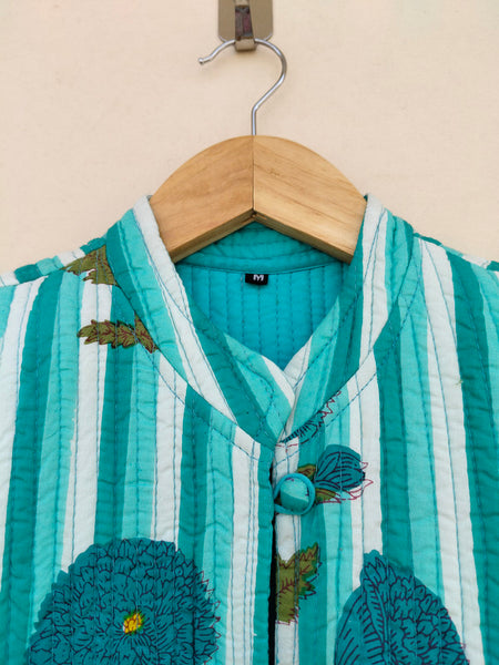 Cotton Handcrafted Kantha Jacket Print Patchwork Women's Quilted Reversible Coat, Kimono Indian Hand Block Printed Vintage Style Boho Vest Autumn Gift for her - 9