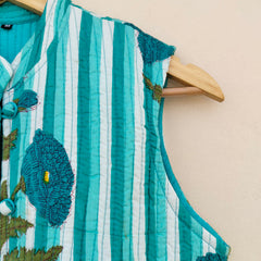 Cotton Handcrafted Kantha Jacket Print Patchwork Women's Quilted Reversible Coat, Kimono Indian Hand Block Printed Vintage Style Boho Vest Autumn Gift for her - 9