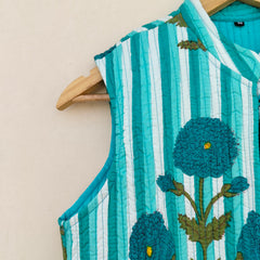 Cotton Handcrafted Kantha Jacket Print Patchwork Women's Quilted Reversible Coat, Kimono Indian Hand Block Printed Vintage Style Boho Vest Autumn Gift for her - 9