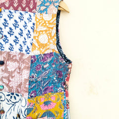 Cotton Handcrafted Kantha Jacket Print Patchwork Women's Quilted Reversible Coat, Kimono Indian Hand Block Printed Vintage Style Boho Vest Autumn Gift for her - 8