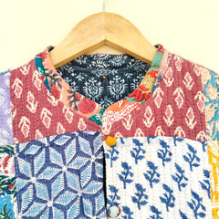 Cotton Handcrafted Kantha Jacket Print Patchwork Women's Quilted Reversible Coat, Kimono Indian Hand Block Printed Vintage Style Boho Vest Autumn Gift for her - 8