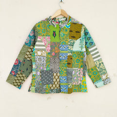Cotton Handcrafted Kantha Jacket Print Patchwork Women's Quilted Reversible Coat, Kimono Indian Hand Block Printed Vintage