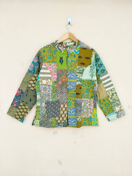 Cotton Handcrafted Kantha Jacket Print Patchwork Women's Quilted Reversible Coat, Kimono Indian Hand Block Printed Vintage Style Boho Vest Autumn Gift for her -7