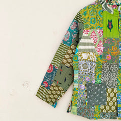 Cotton Handcrafted Kantha Jacket Print Patchwork Women's Quilted Reversible Coat, Kimono Indian Hand Block Printed Vintage
