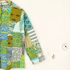 Cotton Handcrafted Kantha Jacket Print Patchwork Women's Quilted Reversible Coat, Kimono Indian Hand Block Printed Vintage