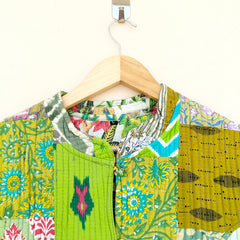 Cotton Handcrafted Kantha Jacket Print Patchwork Women's Quilted Reversible Coat, Kimono Indian Hand Block Printed Vintage