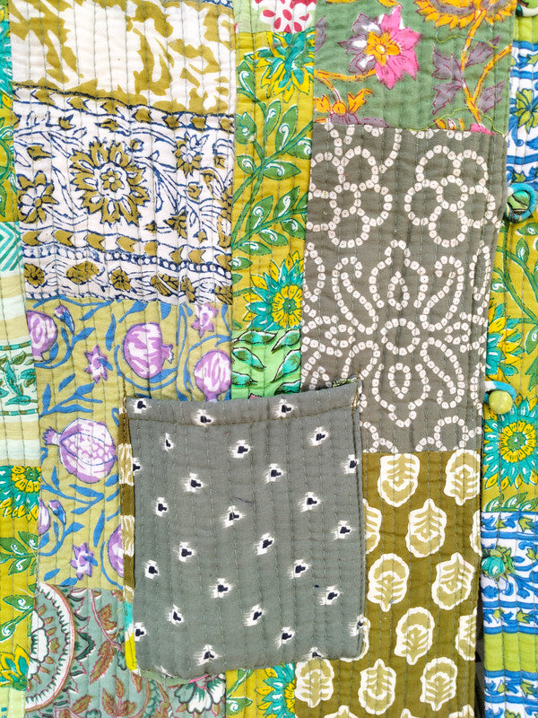 Cotton Handcrafted Kantha Jacket Print Patchwork Women's Quilted Reversible Coat, Kimono Indian Hand Block Printed Vintage
