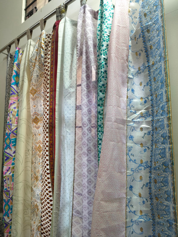 Handmade Indian Silk Saree Curtains Boho Patchwork Window Decor (Set of 2) - 2