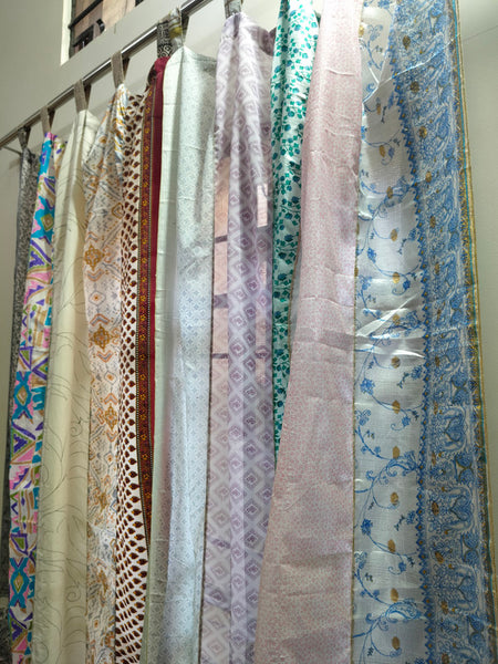 Handmade Indian Silk Saree Curtains Boho Patchwork Window Decor (Set of 2) - 2