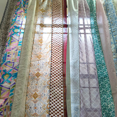 Handmade Indian Silk Saree Curtains Boho Patchwork Window Decor (Set of 2) - 2
