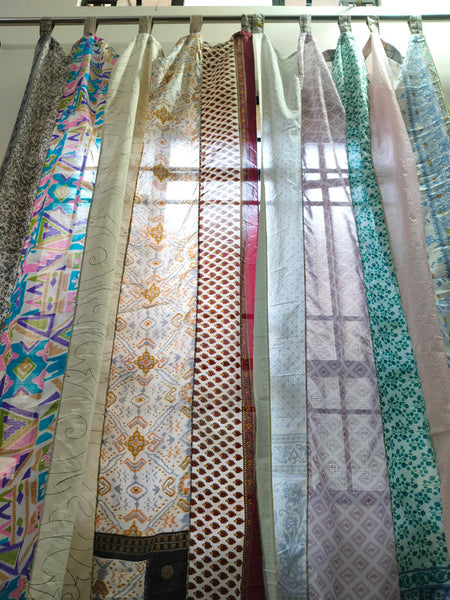 Handmade Indian Silk Saree Curtains Boho Patchwork Window Decor (Set of 2) - 2