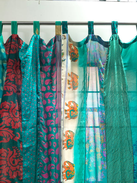 Handmade Indian Silk Saree Curtains Boho Patchwork Window Decor (Set of 2) - 9