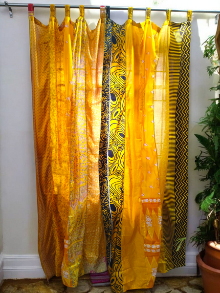 Handmade Indian Silk Saree Curtains Boho Patchwork Window Decor (Set of 2) - 8