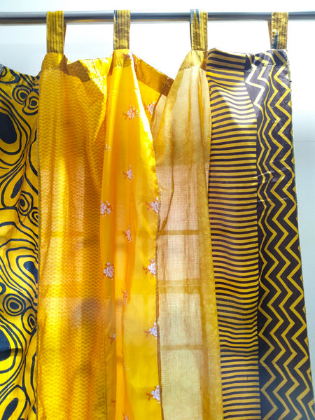 Handmade Indian Silk Saree Curtains Boho Patchwork Window Decor (Set of 2) - 8