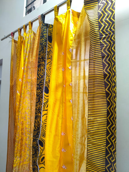 Handmade Indian Silk Saree Curtains Boho Patchwork Window Decor (Set of 2) - 8