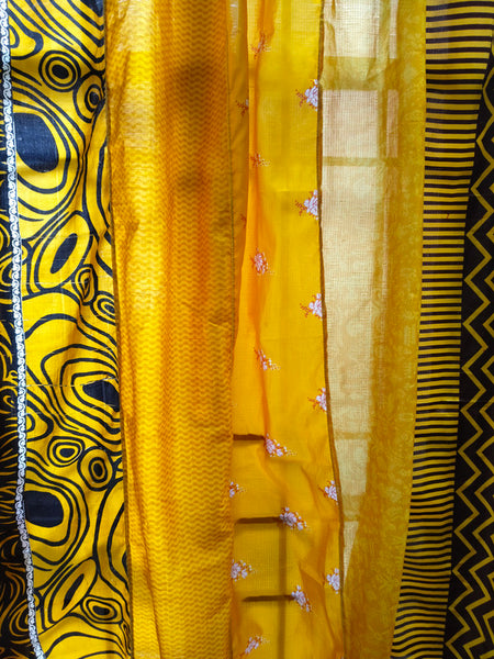 Handmade Indian Silk Saree Curtains Boho Patchwork Window Decor (Set of 2) - 8