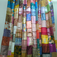 Handmade Indian Silk Saree Curtains Boho Patchwork Window Decor (Set of 2) - 4