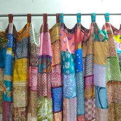 Handmade Indian Silk Saree Curtains Boho Patchwork Window Decor (Set of 2) - 4