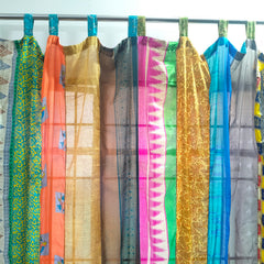 Handmade Indian Silk Saree Curtains Boho Patchwork Window Decor (Set of 2) - 6