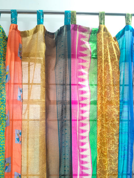Handmade Indian Silk Saree Curtains Boho Patchwork Window Decor (Set of 2) - 6