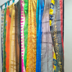 Handmade Indian Silk Saree Curtains Boho Patchwork Window Decor (Set of 2) - 6